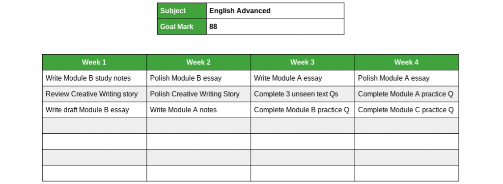 HSC English Study Schedule